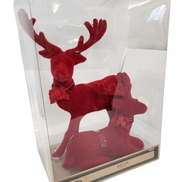 Red Velvet Reindeer Christmas Decor Set  Festive Holiday Decoration - Picture 1 of 6